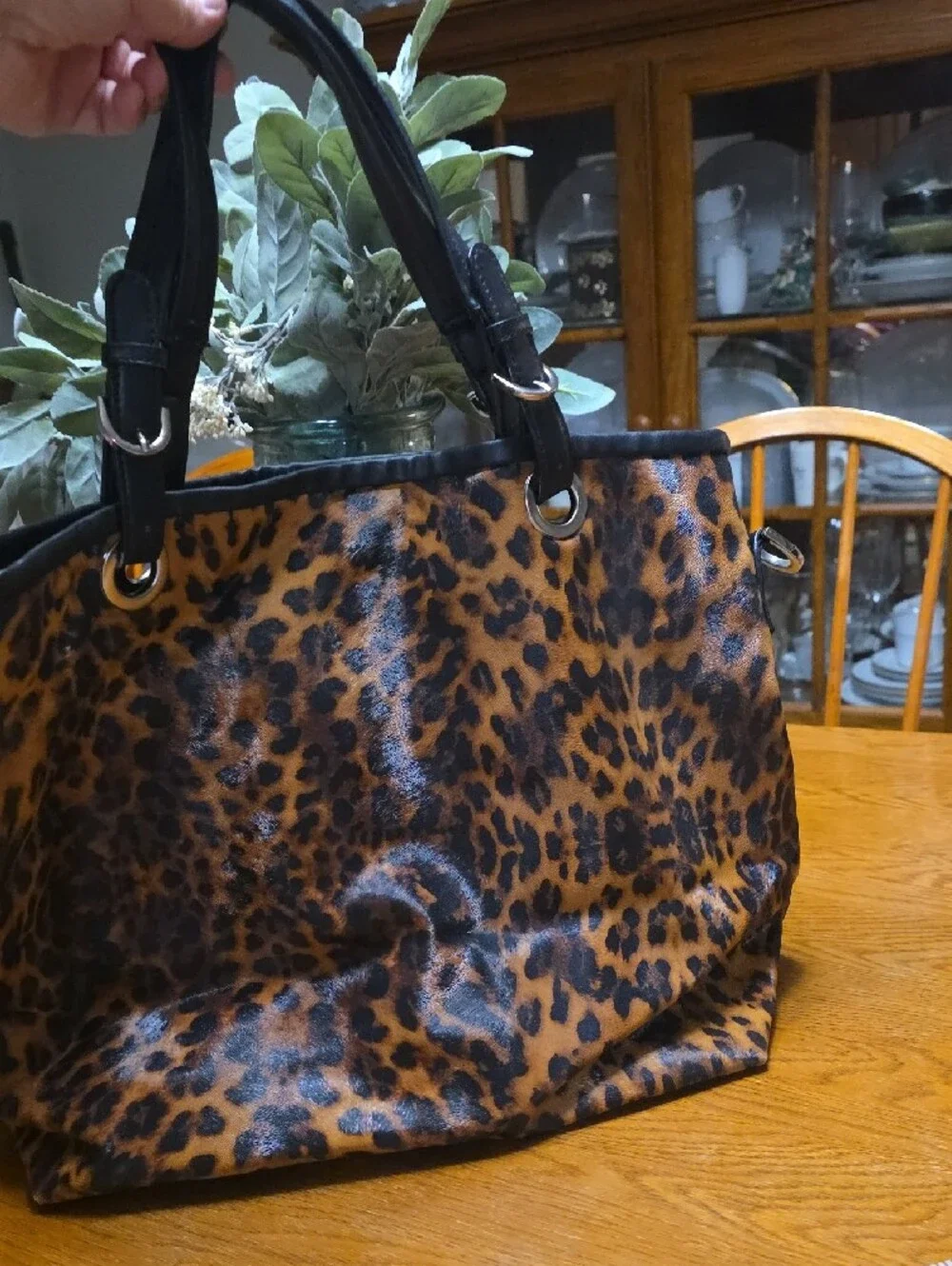 Kste Landry Leopard Print Tote Bag with Black Handles